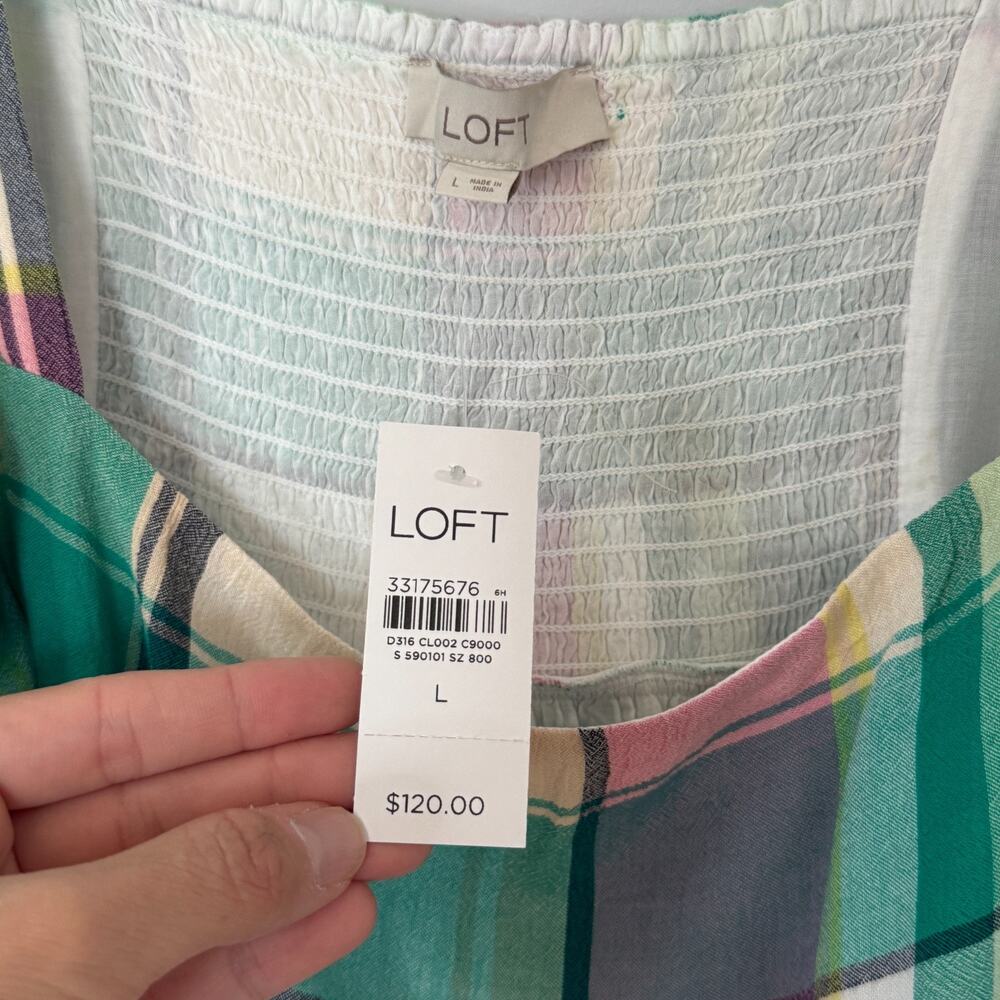 LOFT Green Pink Plaid Maxi Dress - Picture 4 of 8